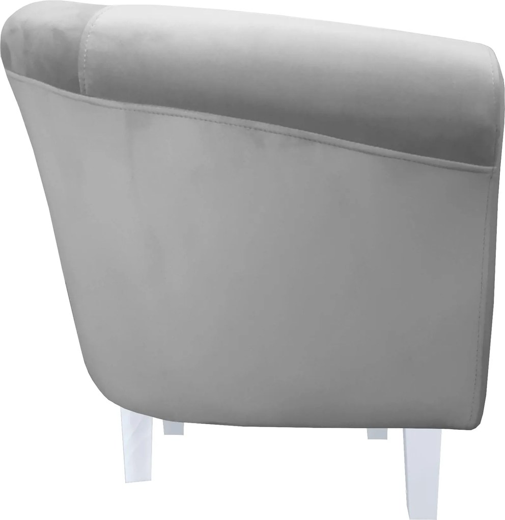 Fotel Milo tkanina Welur wygodny fotel tapicerowany do salonu i sypialni : Kolor nogi - Biała, Kolor tkaniny - VELVET - MG17, Wysokość nogi - 15 cm