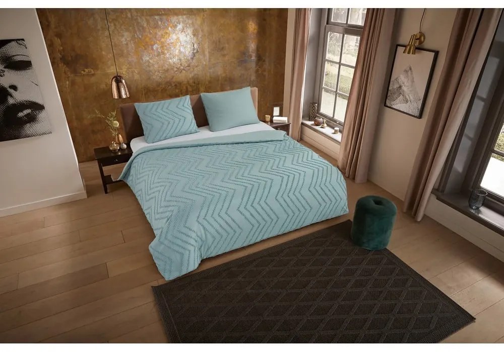 Jasnozielona pościel jednoosobowa z mikrowłókna 140x220 cm Pure Zigzag – Good Morning