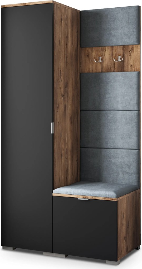 Masseno Garderoba LORI 95/181/51 cm Nowoczesna Szafa do Przedpokoju Dąb lefkas, MONOLITH 85 (Szary)