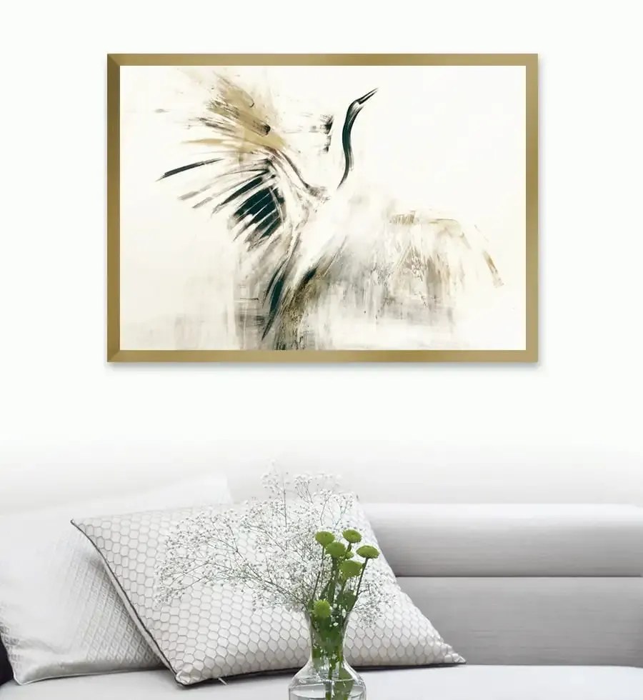 Elegancki obraz żurawia do salonu w stylu modern classic Żuraw Czarny, Seria Londyn | Anna Borkowska