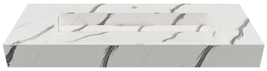 Umywalka podwieszana TAKOTNA z twardego materiału marmuropodobnego w kolorze białym – 120,2 × 45,2 × 8 cm (dł. × szer. × wys.)