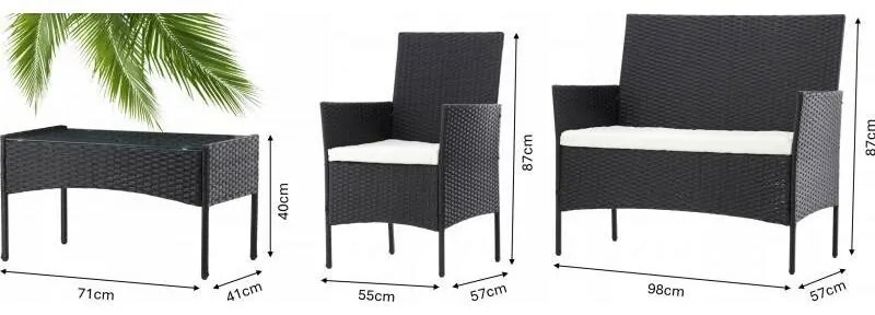 Aldotrade Rattanowy zestaw ogrodowy GardenLine, czarny + kremowe siedziska