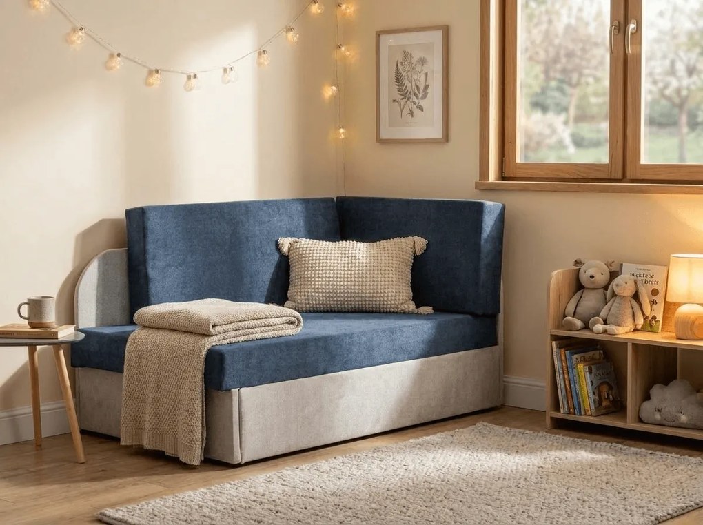 Mała rozkładana sofa ROSA, niebieska/szara