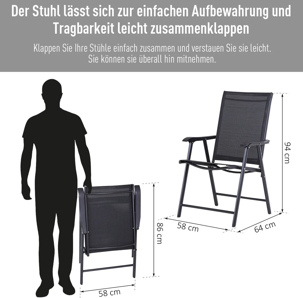 Outsunny krzesło składane z podłokietnikami zestaw 2-cz. krzesło kempingowe krzesło wędkarskie metalowe kolor czarny