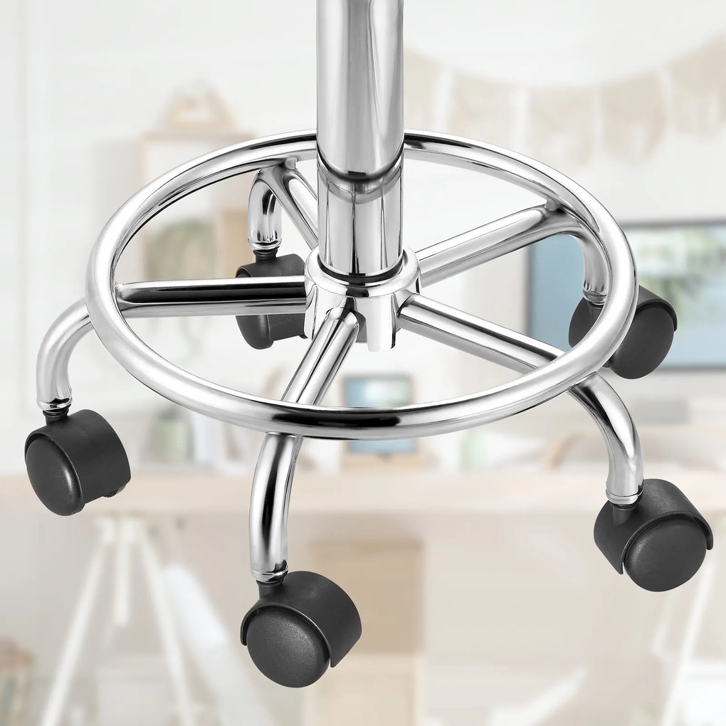 Taboretka na kółkach OXANA z podnóżkiem, Ø35cm, biała Casaria