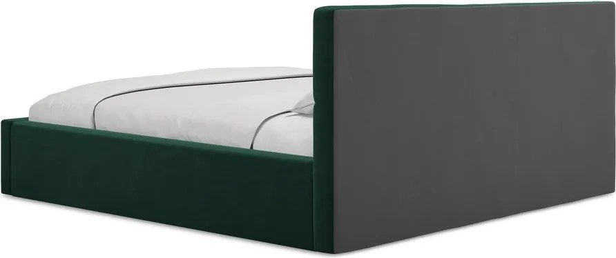 Ciemnozielone aksamitne tapicerowane łóżko dwuosobowe ze schowkiem ze stelażem 140x200 cm Hiko – Makamii