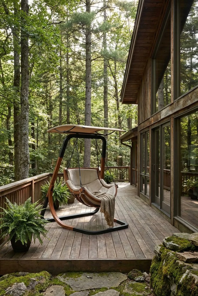 Beżowy fotel wiszący z daszkiem B2-D54