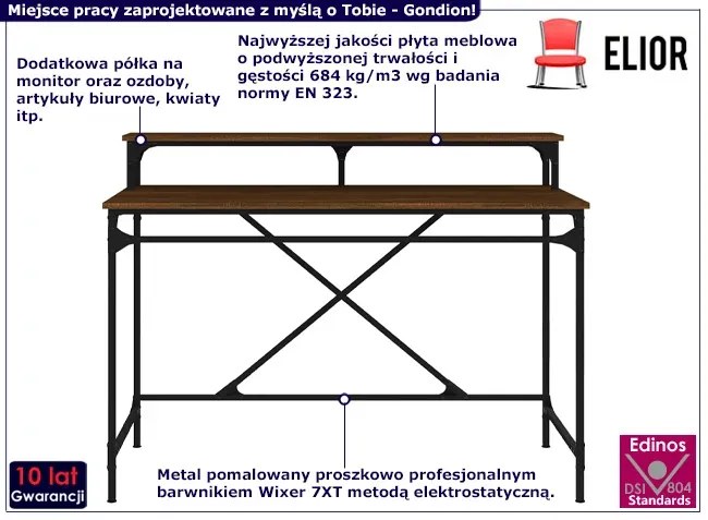 Industrialne metalowe biurko 100 cm z nadstawką brązowy dąb - Gondion