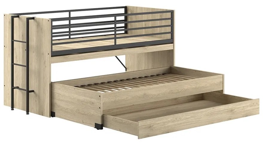 Piętrowe łóżko dziecięce z wysuwanym łóżkiem i stelażem 90x200 cm Sam – Vipack