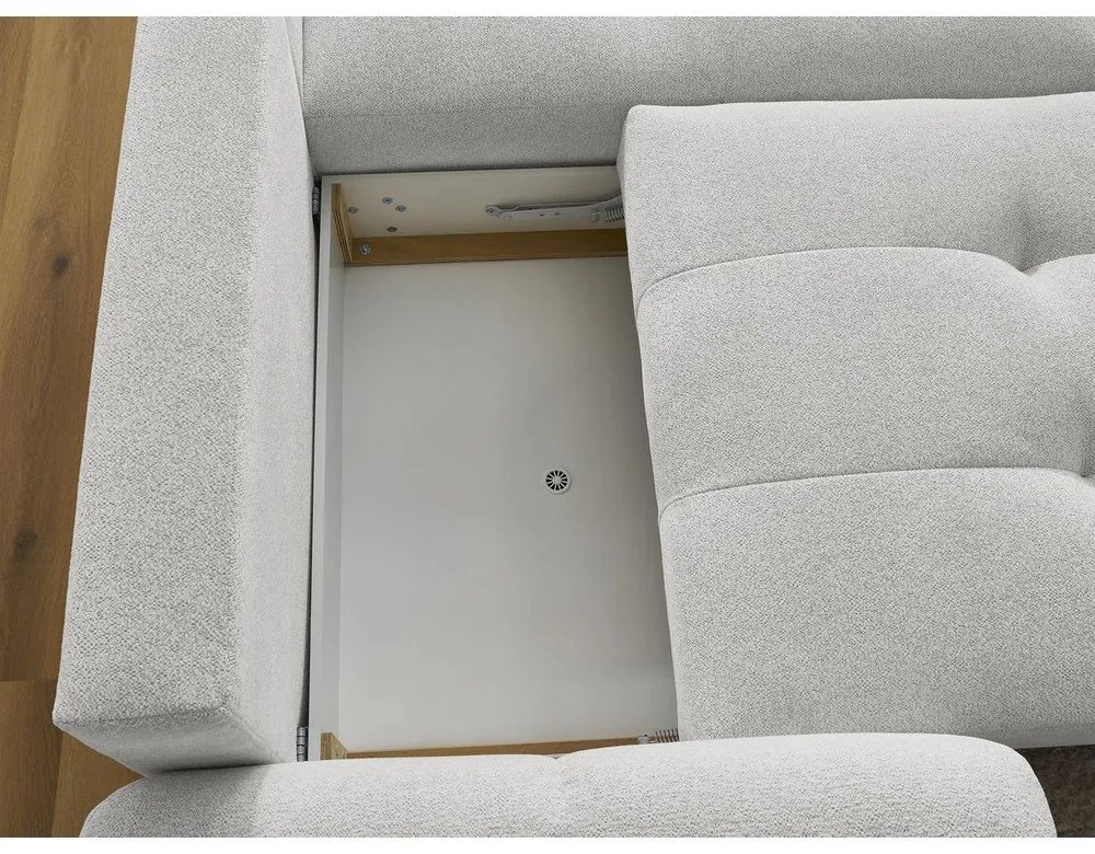 Jasnoszary rozkładany/ze schowkiem narożnik z tkaniny szenilowej (prawostronny/z szezlongiem) Roxelane – Bobochic Paris