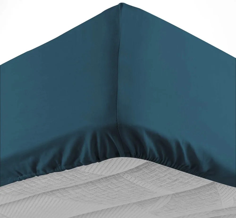 Niebieskie bawełniane prześcieradło z gumką 180x200 cm Lina – douceur d'intérieur