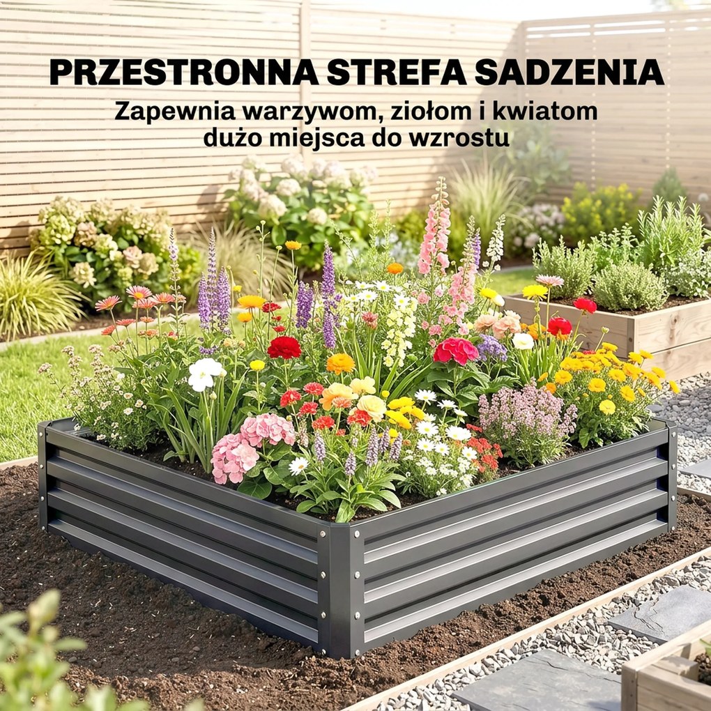 Outsunny Skrzynka ogrodowa, Pflanzkasten z obudową stalową, Jasnoszary, 120 x 120 x 30 cm