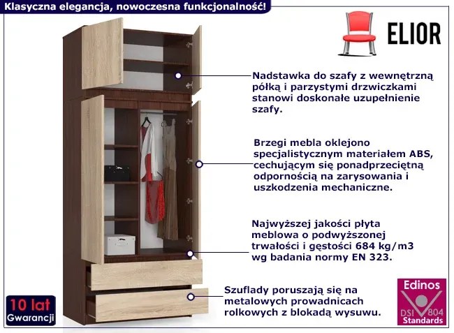 Szafa z drążkiem i półkami wenge + dąb sonoma - Enio 3X