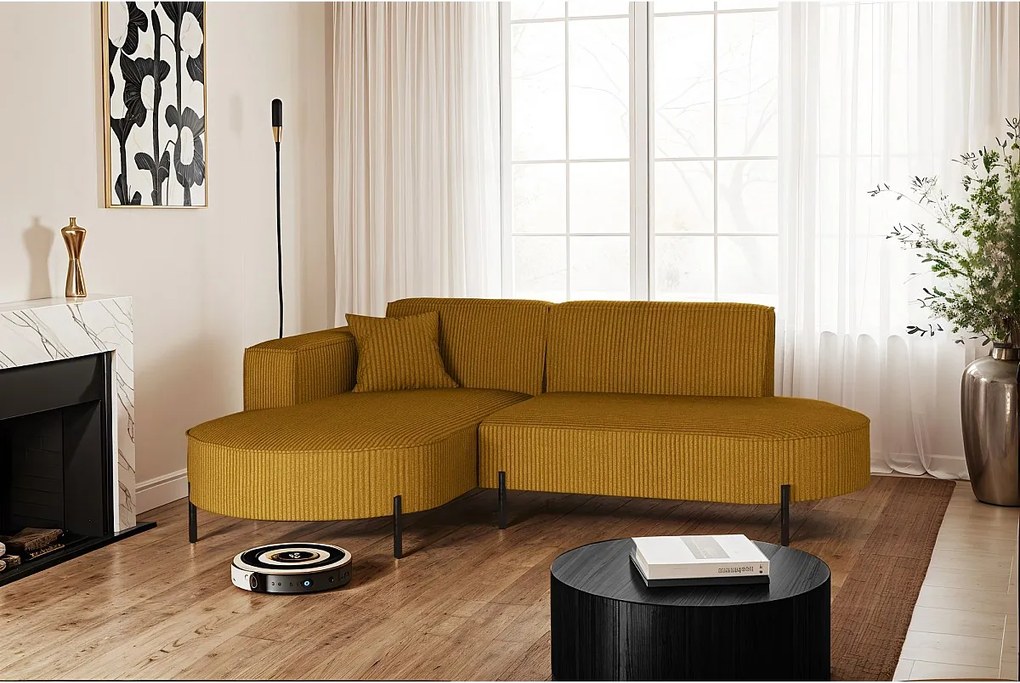 Narożnik w kształcie L Modena Rein, tkanina Poso, Musztardowy, Lewy