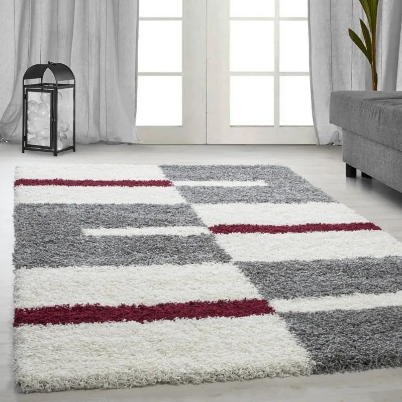 Dywan shaggy Gala szaro-kremowo-czerwony 100 cm x 200 cm