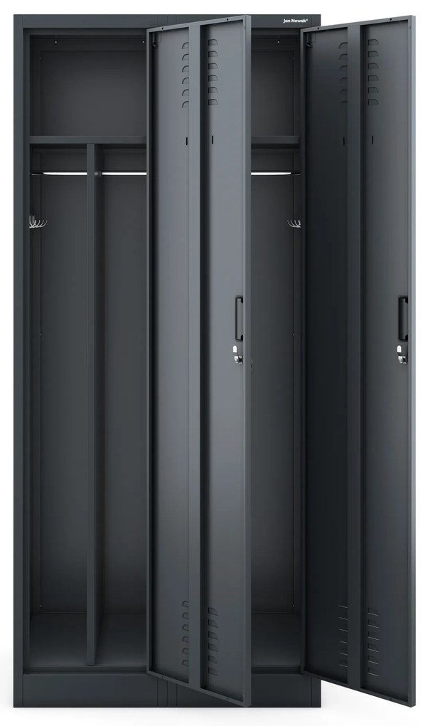 Szafa socjalna BHP ubraniowa czterokomorowa KACPER, 800 x 1800 x 500 mm, antracytowa