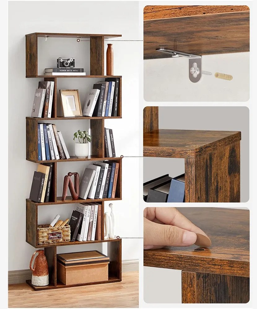 Vasagle Regał/półka na książki PRESTON, 70x24x190,5cm, rustykalny brąz