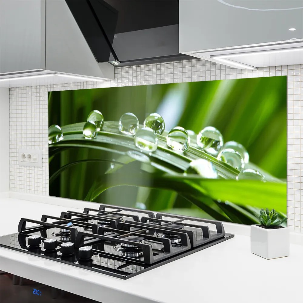 Panel Szklany do Kuchni Krople Rosy na Źdźbłach