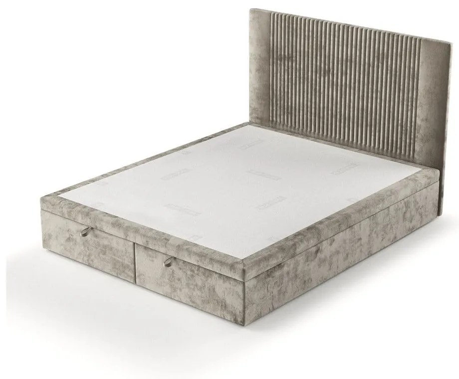 Beżowe tapicerowane łóżko dwuosobowe ze schowkiem 200x200 cm Mavel – Maison de Rêve