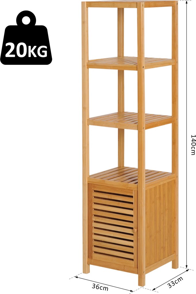 HOMCOM Szafka łazienkowa wolnostojąca z żaluzjami 3 półki Wąska i wysoka Przechowywanie łazienkowe 36x33x140cm | Aosom PL