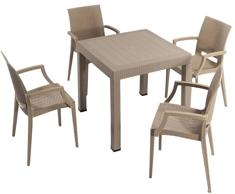 Beżowy zestaw mebli ogrodowych z imitacji rattanu dla 4 osób Rattan – Floriane Garden