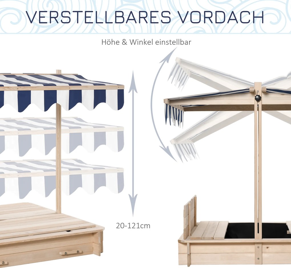 Piaskownica z Odpinanym Dachem Drewno Cedrowe dla Dzieci 3-7 lat Naturalny Niebieski Biały | Aosom PL