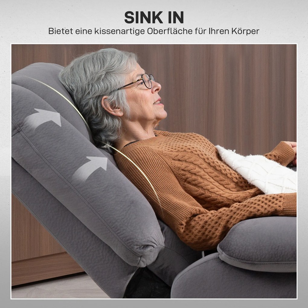 HOMCOM Elektryczny Fotel do Telewizora z Pomocą Wstawania, Funkcją Ciepła i Masażu, Pilotem i Kieszenią Boczną, Ciemnoszary