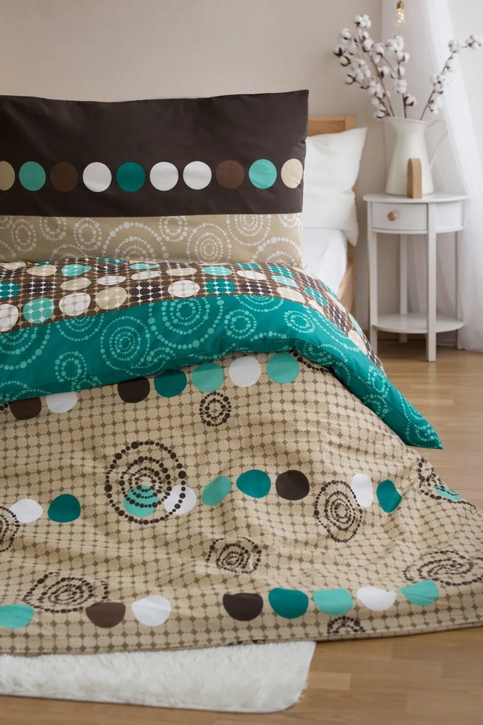 PrzytulneMieszkanie.pl PrzytulneMieszkanie.pl Komplet pościeli z bawełny na 2 łóżka CIRCLES GREEN, zielony Rozmiar pościeli: 2 szt 70 x 90 cm | 2 szt 140 x 200 cm