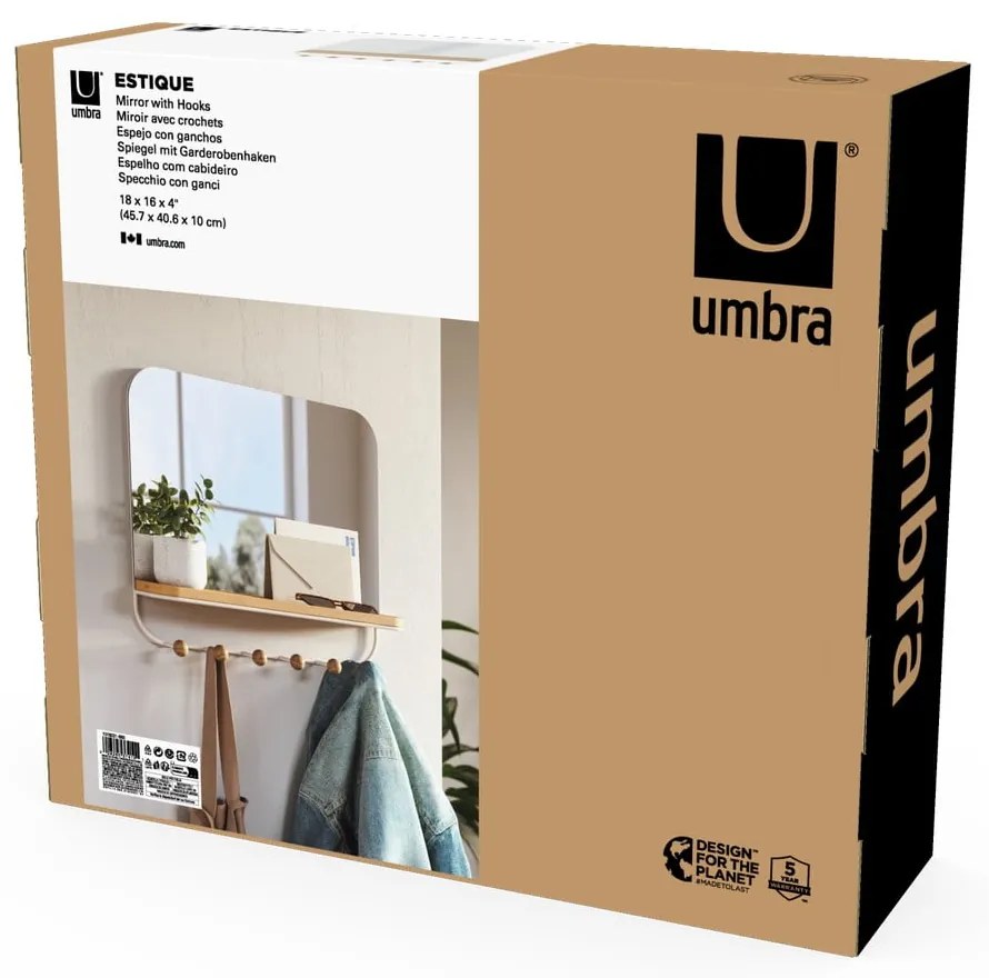Biały wieszak ścienny z drewna bukowego z półką Estique – Umbra