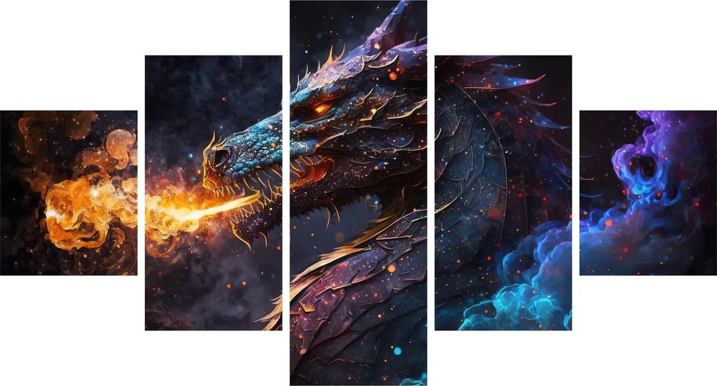 Obraz - Smok plujący płomieniami (125x70 cm)