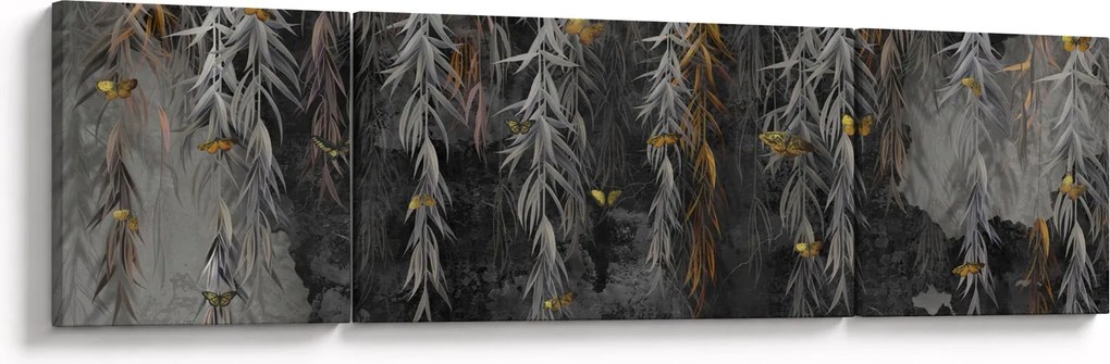Obraz - Gałązki wierzby na czarnym tle (170x50 cm)