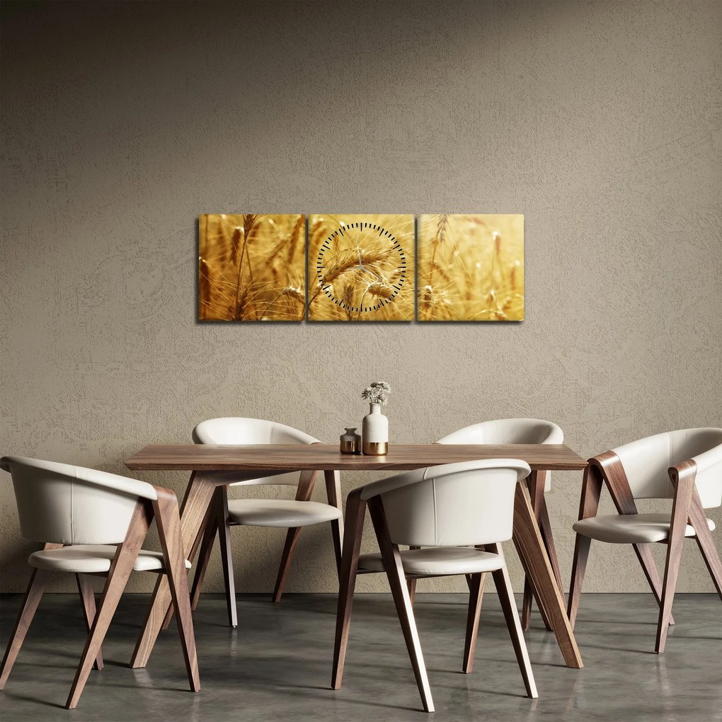 Obraz - Kłosy zboża (z zegarem) (90x30 cm)
