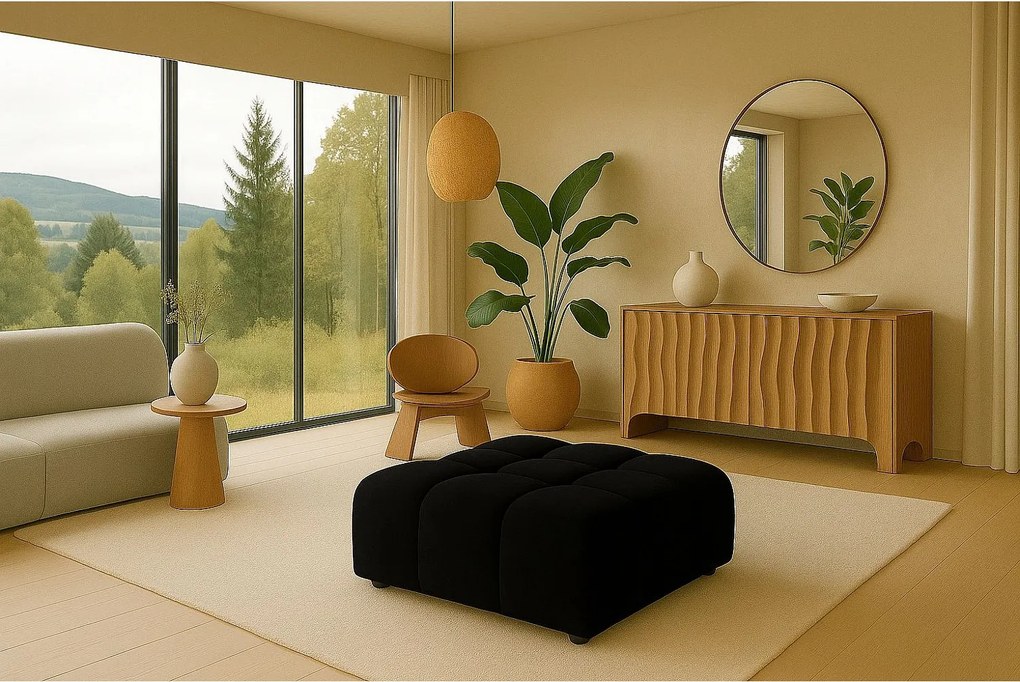 Pufa, pufa modułowa Bolla, tkanina Bluvel, Czarny