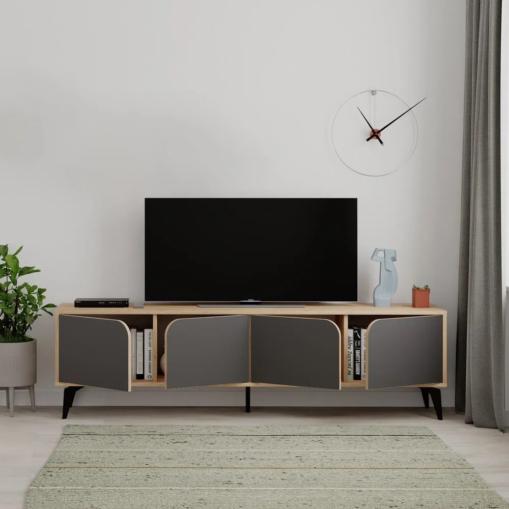 Czarna szafka pod TV w dekorze dębu 180x51 cm Nola – Marckeric