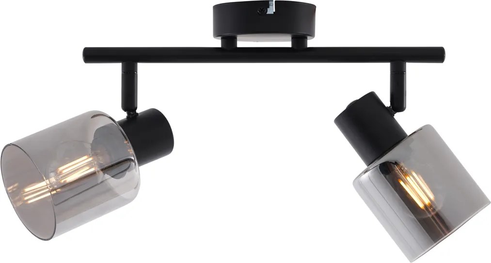 Nowoczesna czarna lampa sufitowa z okrągłym przydymionym szkłem 2-punktowa - Cilin