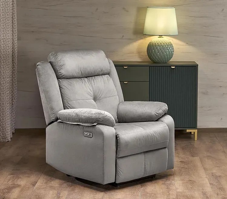 Popielaty elektryczny fotel rozkładany A2-L57