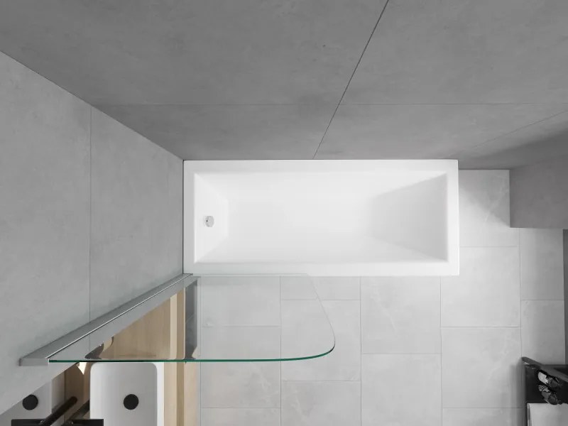 Mexen Cubik wanna prostokątna 150 x 70 cm z obudową i parawanem 1-skrzydłowym 70 cm, transparent, chrom - 550315070X9007010100