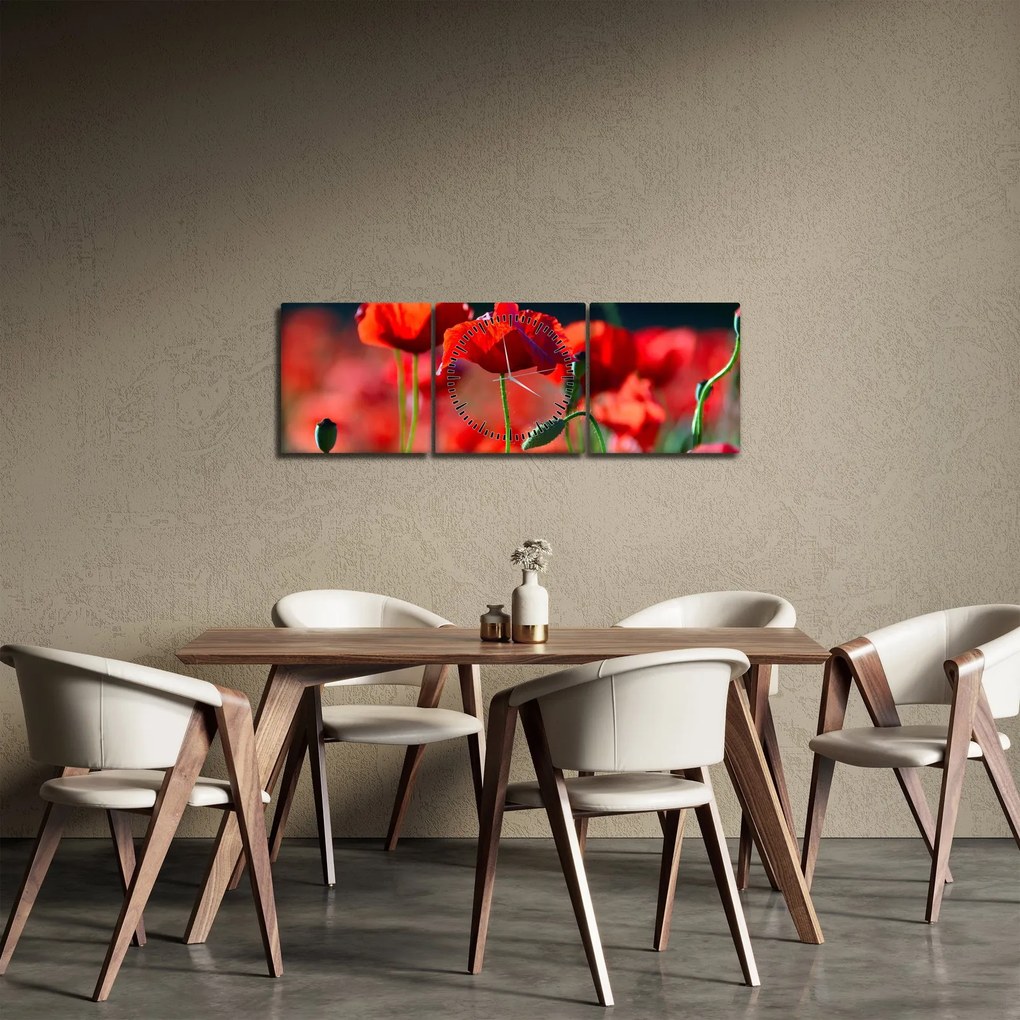 Obraz - maki (z zegarem) (90x30 cm)
