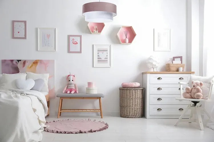 Biało-różowa lampa wisząca z dwuczęściowym abażurem - S434 M4-L48