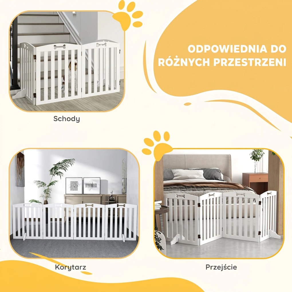 PawHut płotek dla psa wolnostojący barierka zabezpieczająca do mieszkania do przedpokoju schodów biała 2075x30x61 cm | Aosom PL