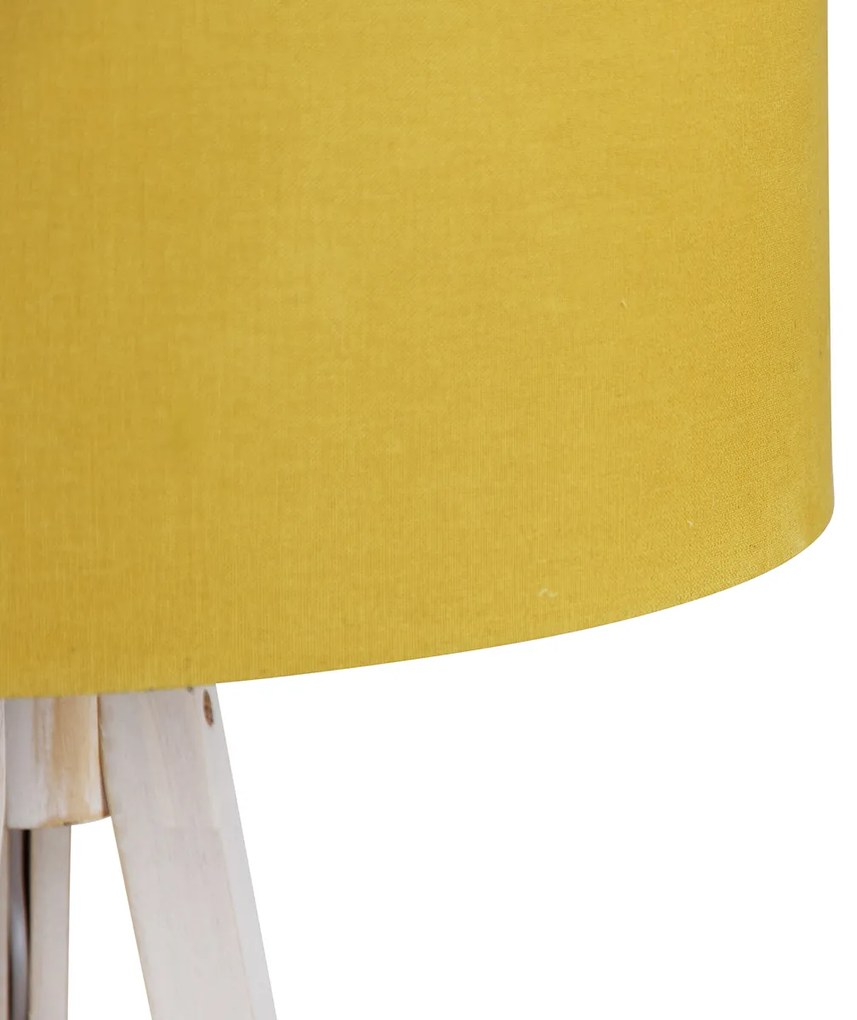 Lampa podłogowa trójnóg biała z żółtym materiałowym abażurem 50 cm - Tripod Classic Rustykalny / Vintage Oswietlenie wewnetrzne