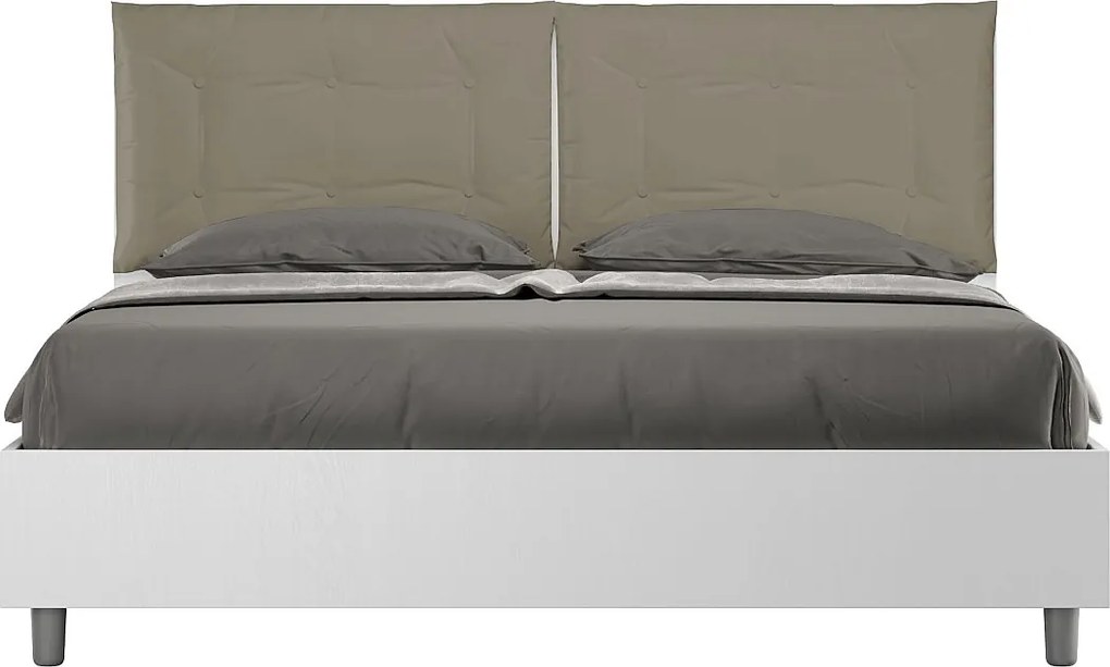 Łóżko podwójne z pojemnikiem 160x190 cm, drewno jesionowe białe, poduszki cappuccino, Egos Annalisa