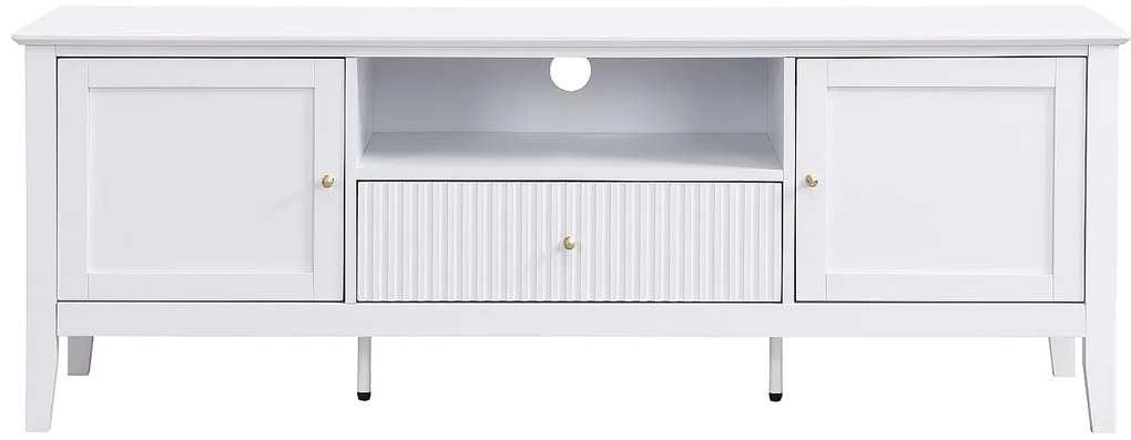 Szafka RTV z 2 zamykanymi schowkami, 1 szufladą i 1 wnęką z MDF - Biały - NARIVA