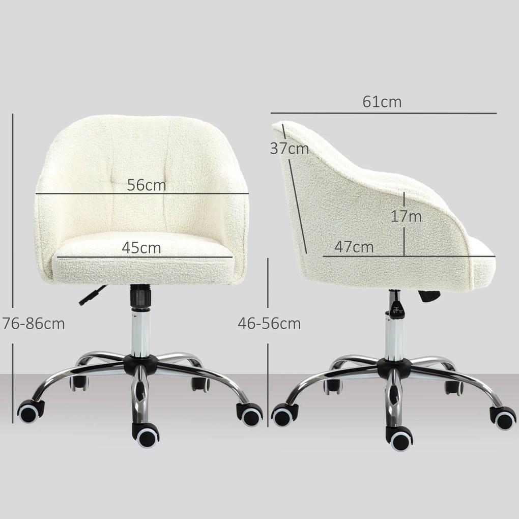 HOMCOM Fotel do home office, Ergonomiczny Fotel Obrotowy z Funkcją Bujania, Atrakcyjna tekstura teddy 56 x 61 x 86 cm Kremowy