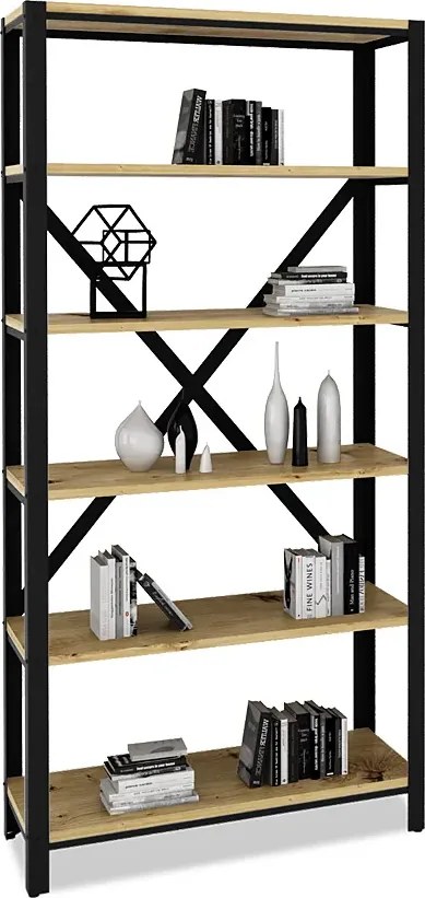 Loftowy regał na książki czarny + dąb artisan K6-K35
