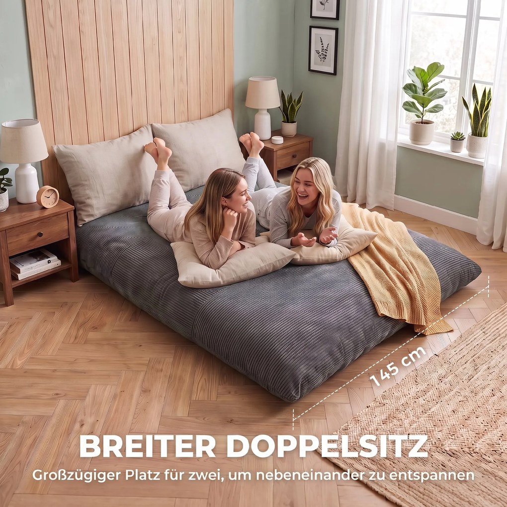 HOMCOM 2-w-1 fotel podłogowy ze sztruksem, składane siedzisko podłogowe do czytania, grania i medytacji, sofa do spania do sypialni | Aosom PL