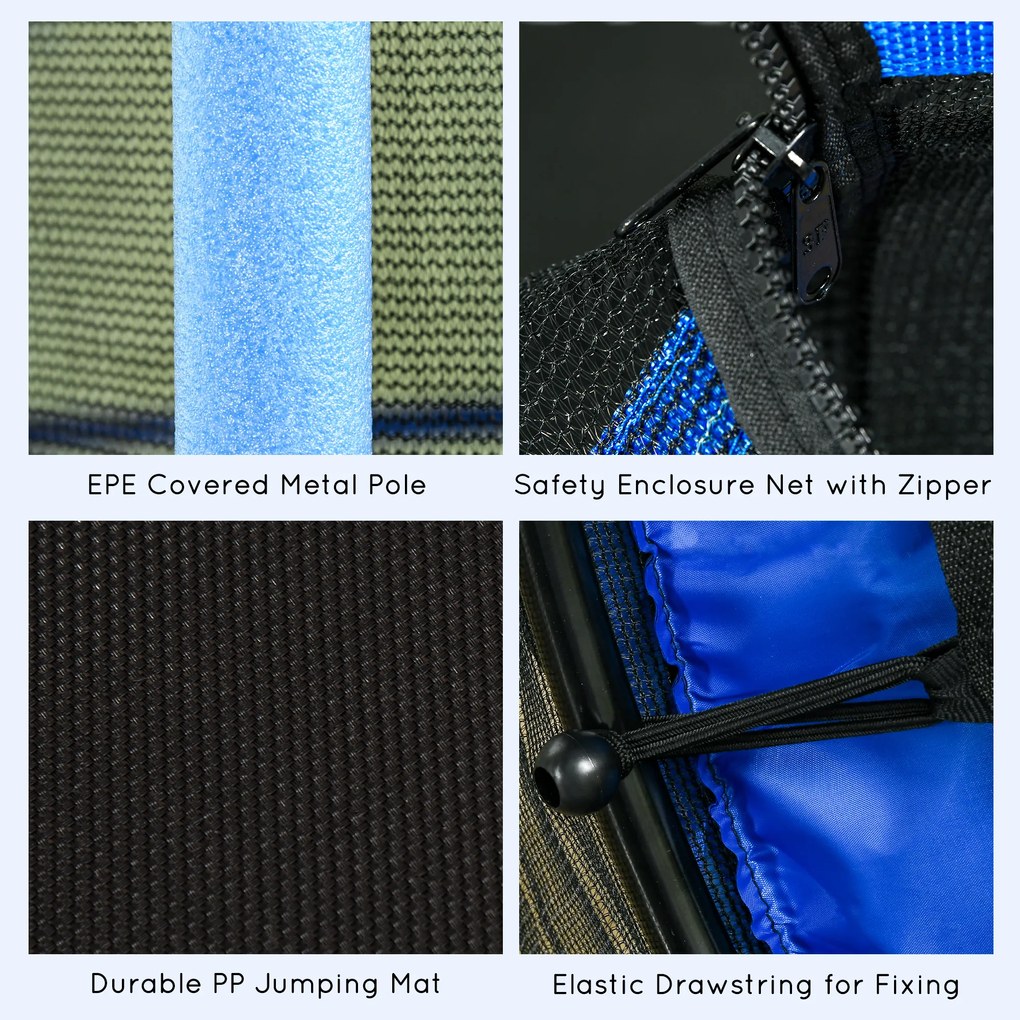 HOMCOM Dziecięca Trampolina Ø163 cm z Siatką Bezpieczeństwa, Do Użytku Wewnątrz i Na Zewnątrz, Obciążenie do 50 kg, Stal, Tworzywo, Niebieska