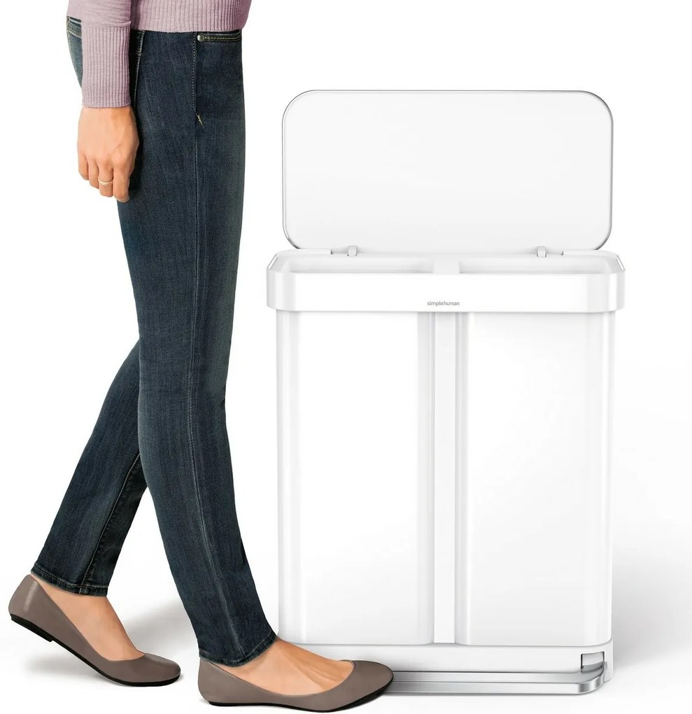 Simplehuman Kosz na śmieci z pedałem do segregacjiodpadów 58 l, biały
