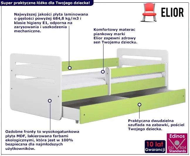 Łóżko dziecięce z szufladą Candy 2X 80x140 - zielone