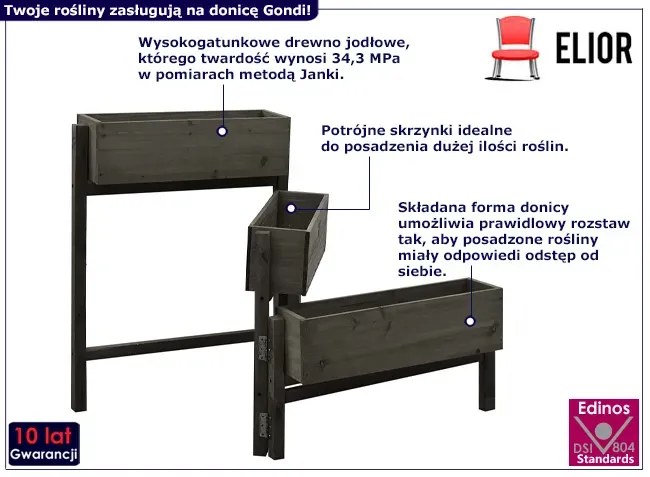 Drewniana Potrójna Donica Ogrodowa A1-B90